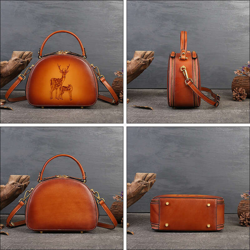 Luxury Vintage Crossbody Women S Bag New Model With Deer Embossed Design Genuine Leather Handbag Top Layer Cowhide Chinese Style Artistic Shoulder Dum