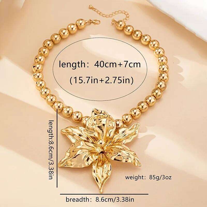 1pc Boho Beaded Chain Metal Large Volume Flower Pendant Necklace for Women Daily Occasion Party Evening Wear H260312