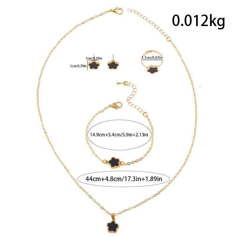 Cr Five-Piece Jewelry Black Gold Light Necklace, Earrings, , Ring Set, Fashionable and Elegant Women's Jewelry, Popular Accessories H260312