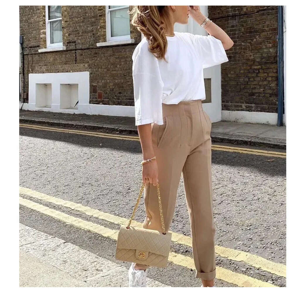 TRAFZA Elegant Solid Pencil High Waist For Women Casual Streetwear Woman Trousers Office Wear Chic Pants Z260314