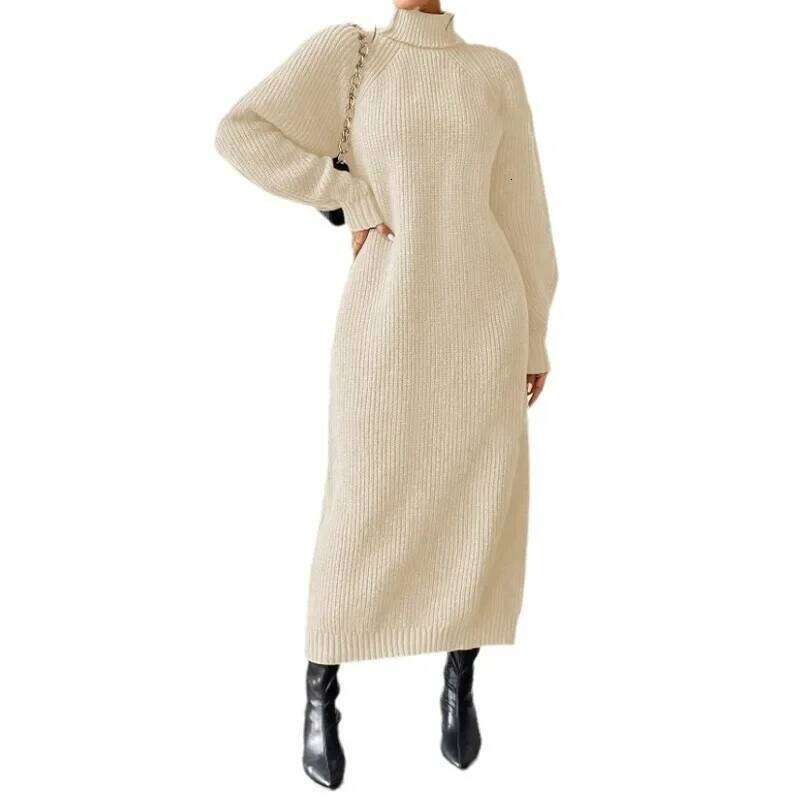autumn winter thicken women turtleneck knitted Dresses Fashion straight Casual loose bottoming Dress Solid Maxi sweater dress Z260313