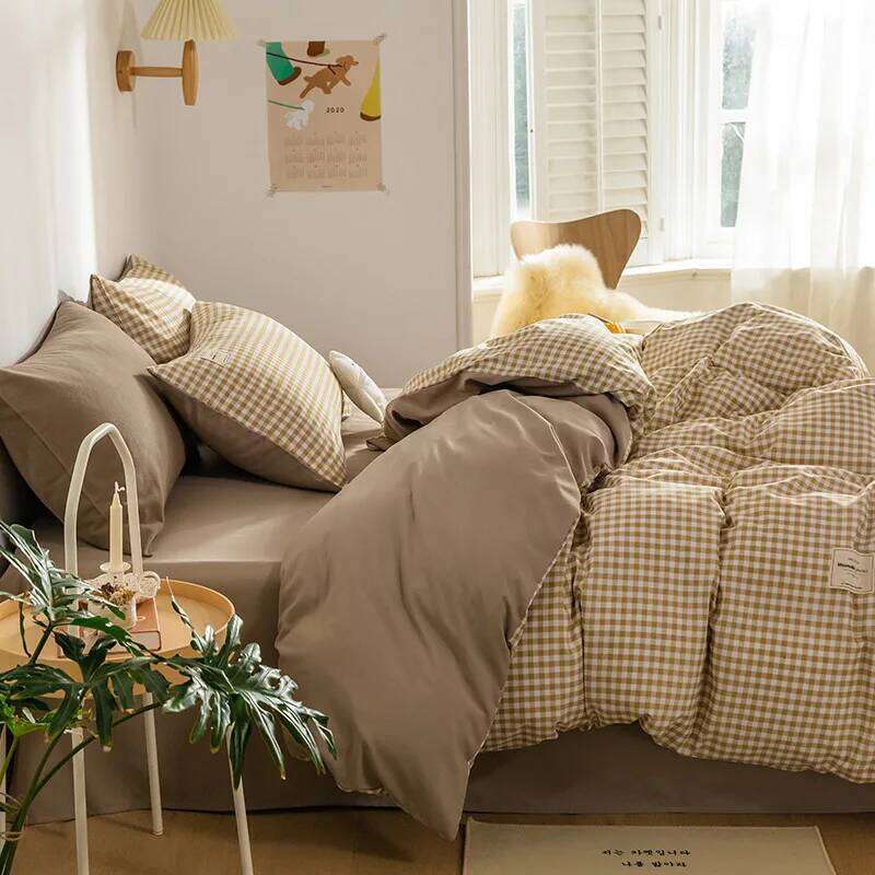 Japan Style Plaid Pattern Duvet Queen Soft Skin Friendly Washed Cotton Bedding Set Home Textile Bed Linens Quilt Cover H260312 - view 4