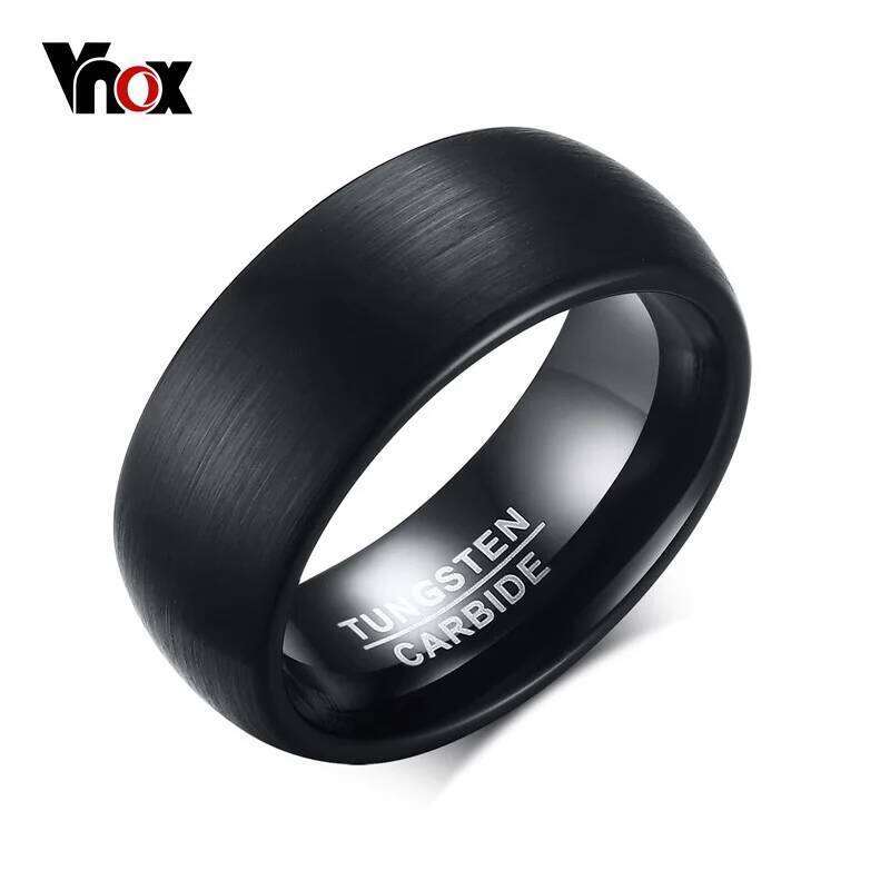 Vnox 8mm Tungsten Carbide Wedding Band Ring for Men Black Color Not Ccratch H260312