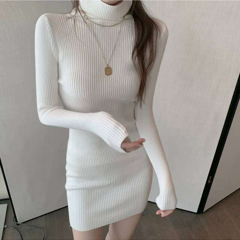 Autumn Winter Sweater Fashion Female Long Sleeve Skinny Elastic Casual Turtleneck Kintted Dress Women Sexy Mini Dresses Z260314