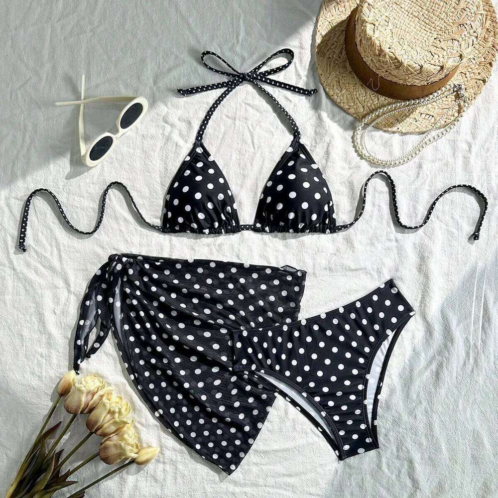 Black and white polka dot bikini set 26H0313