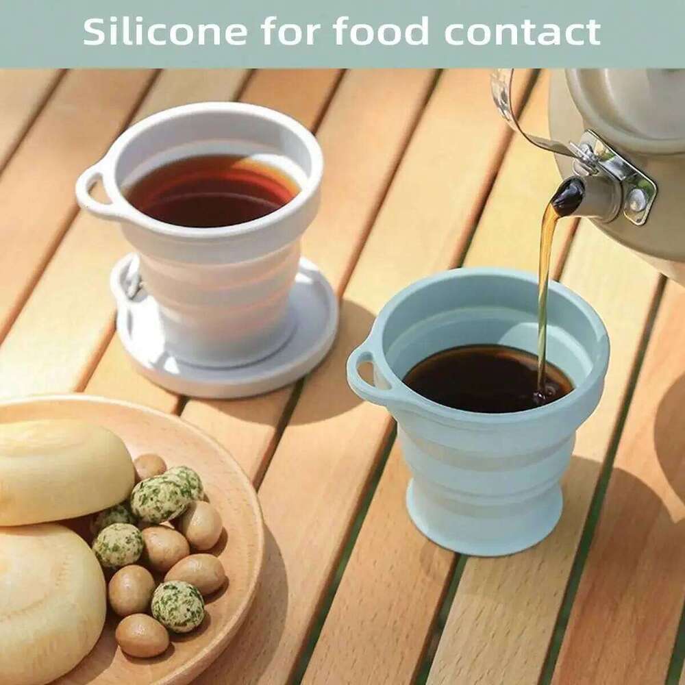 Collapsible Travel Silicone Folding Camping with Lids - Expandable Drinking Cup Set Z260314