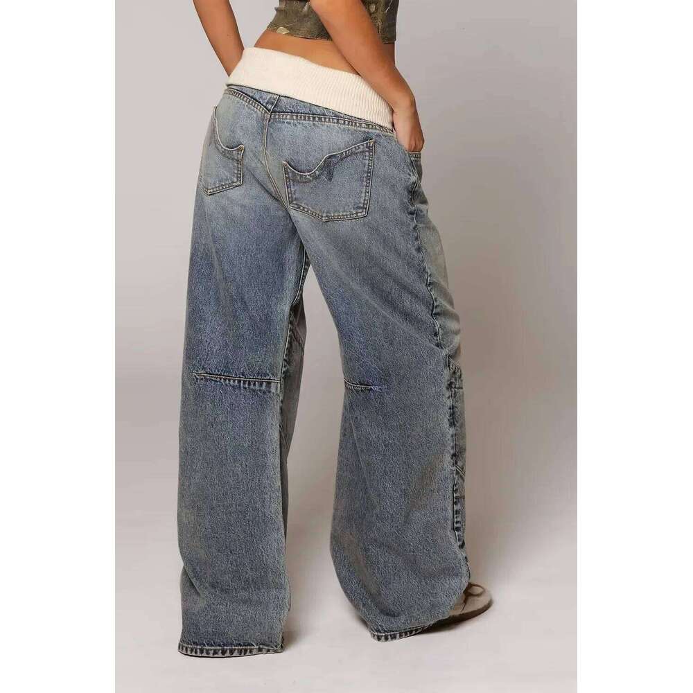 2025 Unisex Streetwear Hip Hop Baggy Straight-Leg Jeans Washed Blue Embroidered Spliced Distressed Cargo Pants Casual Denim Z260313