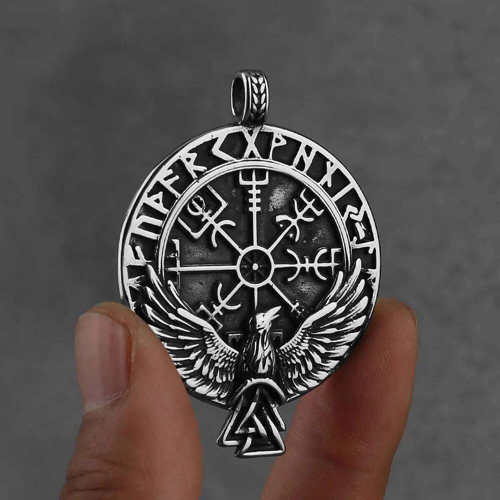 HNSP 316L Stainless Steel Viking Rune Nordic Odin Crow Pendant Necklace For Men Vintage Jewelry Accessories H260312