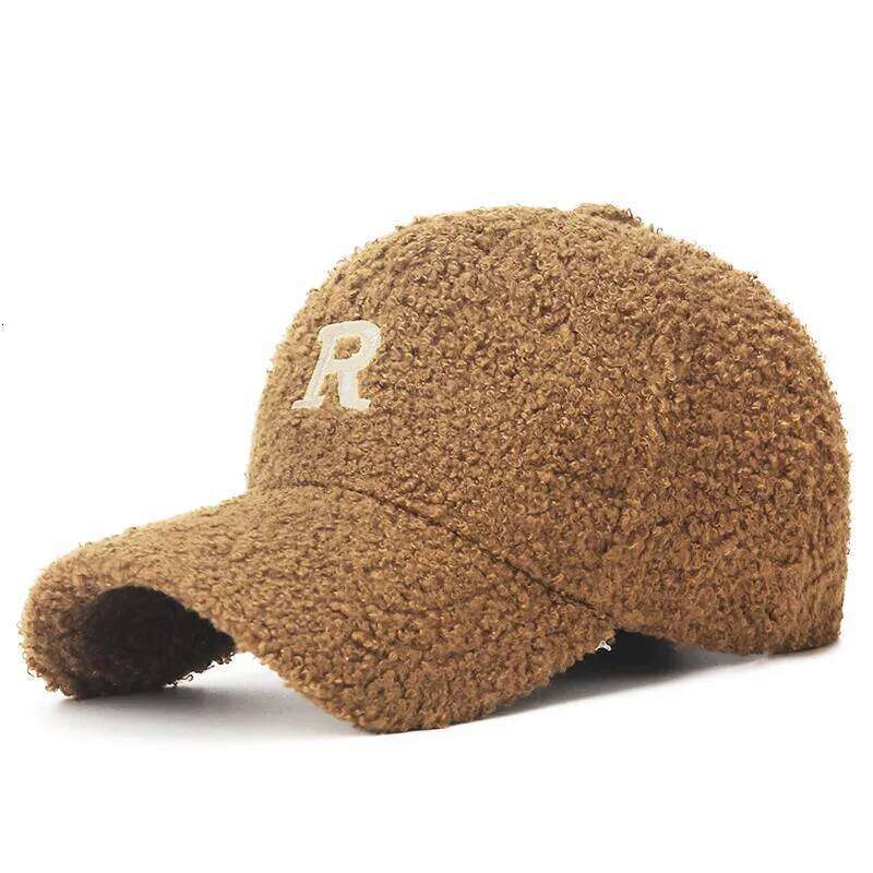 Women's Korean Style Teddy Fleece Baseball Embroidered 'R' Letter Face-Slimming Hat Cozy Casual Fall and Winter Cap Z260313