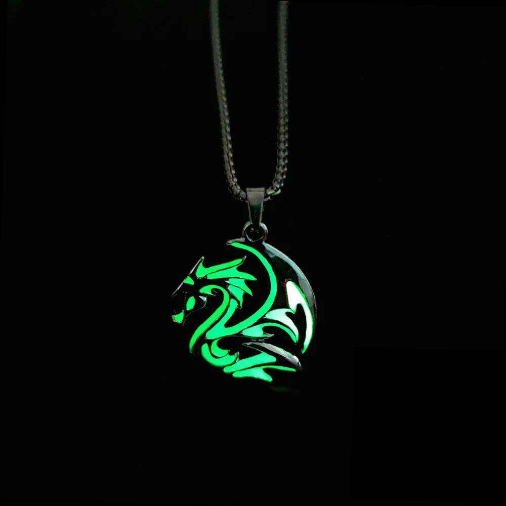 Hiphop Rock Stainless Steel Chain Luminous Alloy Dragon Pendant Glowing Night Dance Disc Glow In The Dark Necklace H260312