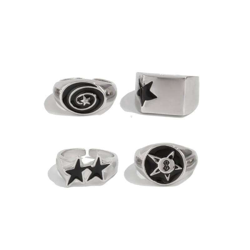 4 Pieces/set of European and American Fashion Star Rings, Women's Personalized Punk Style Trendy Holiday Accessories Jewelry H260312