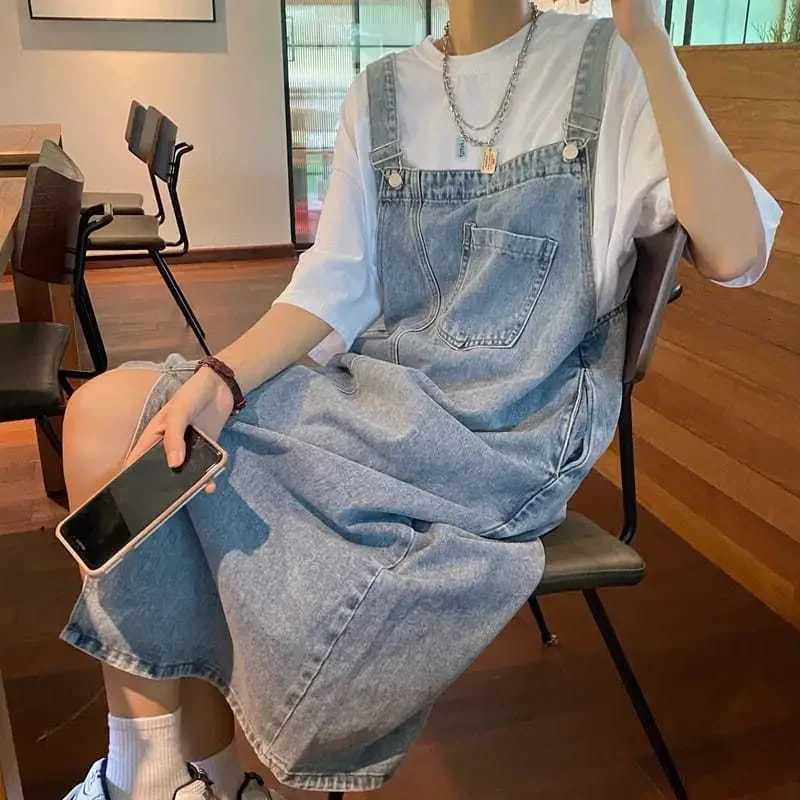 Korean style Denim Overall Dress Women Sleeveless Jeans Dresses Female Solid Slip Casual Loose Spaghetti Strap DressesT260314