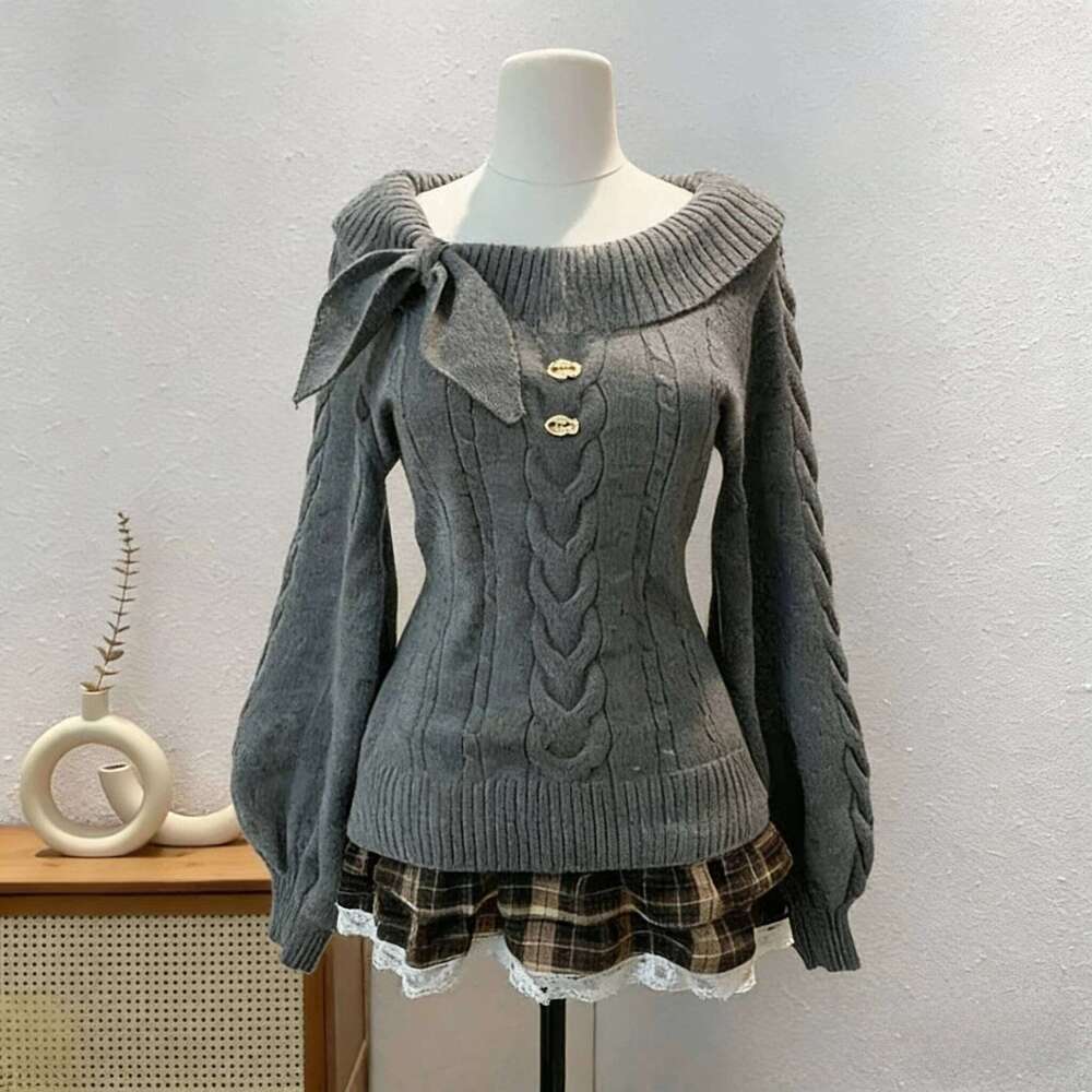 Korean Sweaters Turn-Down Collar Casual Long Sleeve Knitted Jumpers Y2K Vintage Subculture Punk Girl Women Clothing Z260313