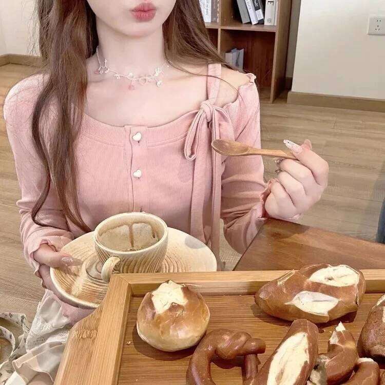 Fashion Sweet Off Shoulder Bow Lace Up Sweaters 2025 New Slim Fit Pink Tops Women Y2k Grunge Long Sleeve Cardigan Mujer Z260313