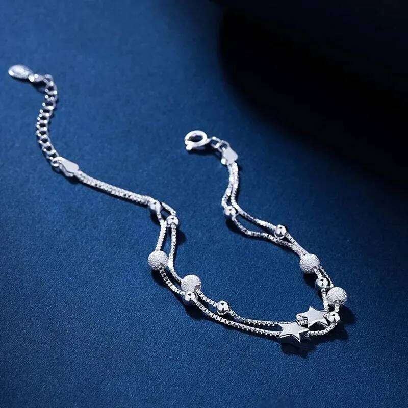 925 Sterling Silver Star Beads Bracelet for Women Girls Exquisite Double Layer Chain Bangles Romantic Fashion Jewelry Gifts Z260313