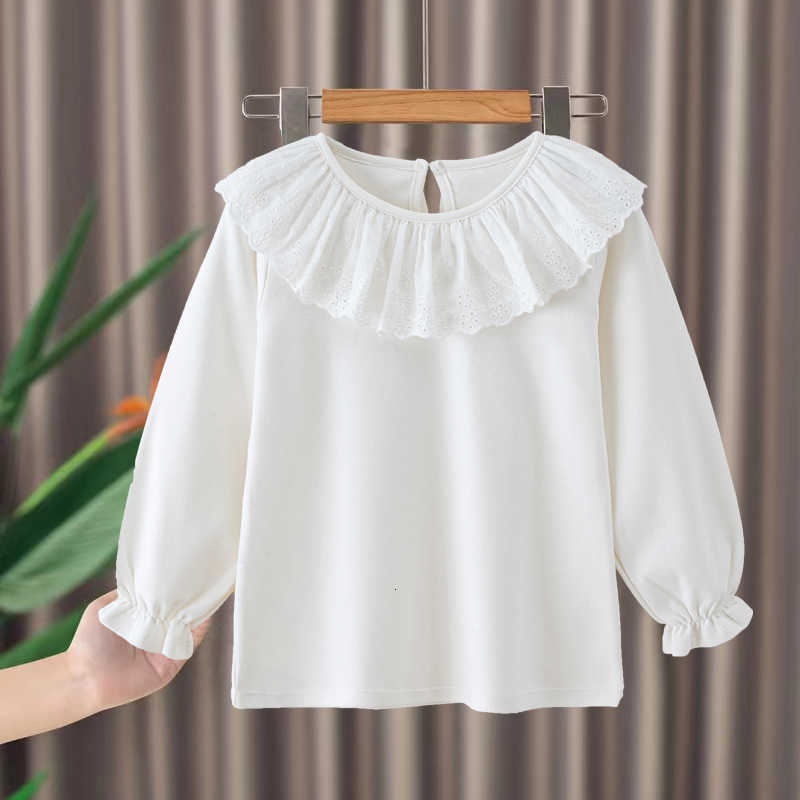 T-shirts Children's T-shirt for spring and autumn pure cotton girls' base shirt baby lace collar white shirt versatile inner wear for toddle
