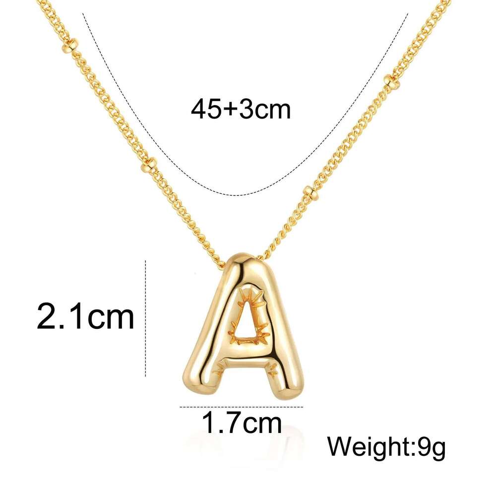 Delicate Chunky Alphabet Balloon Bubble Initial Letter Pendant Necklace for Women Men Stainless Steel Gold Plated Necklaces H260312