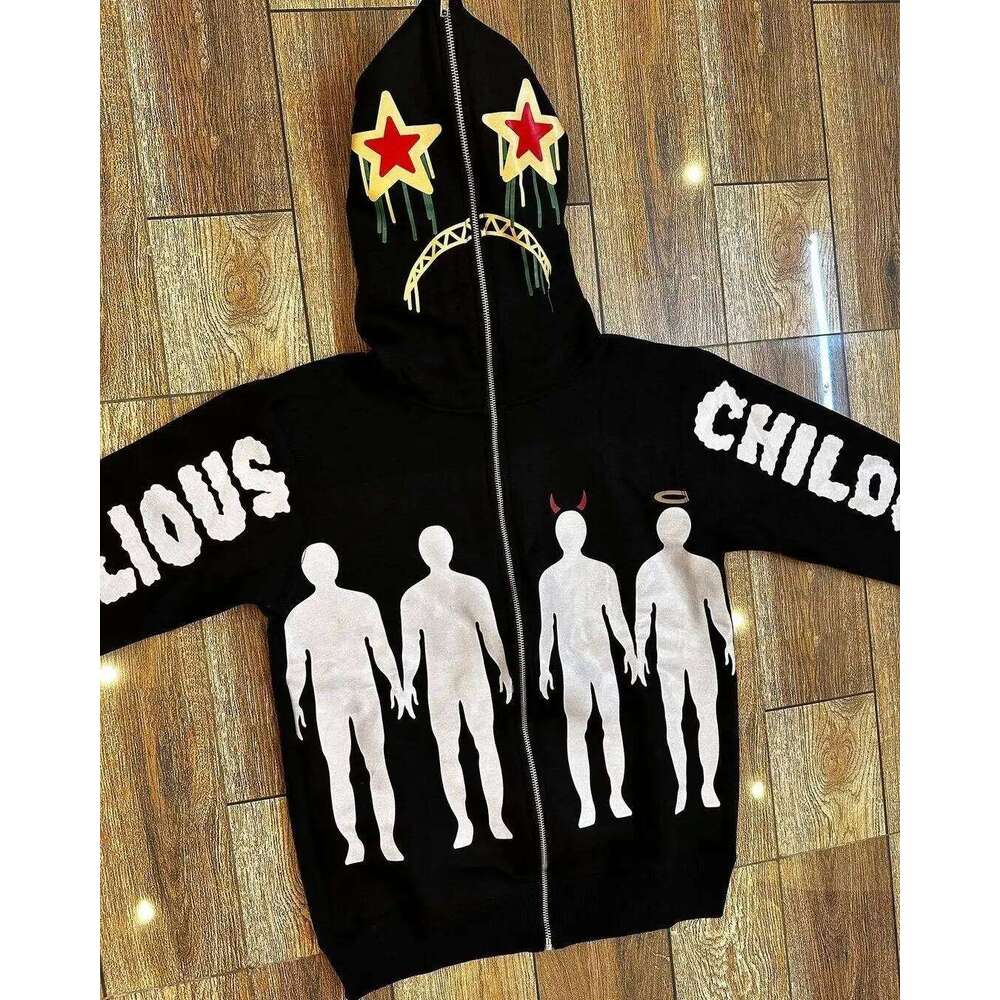 Goth Hoodies Women High Street Harajuku Retro Hip Hop Y2K Zip Up Loose Sweatshirt Clothes Hoodie streetwear kpop Z260315