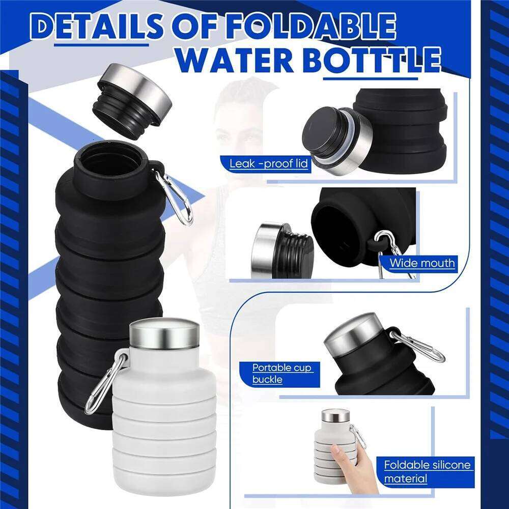 Collapsible Bottles Travel Foldable Portable Water Bottle Silicone Reusable Leakproof for Camping Hiking Cycling Z260314