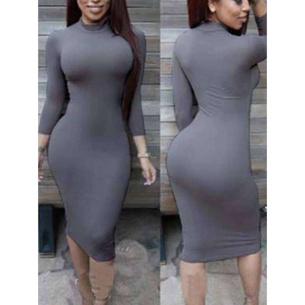 Sexy Solid Color Elastic Slim Bodycon Women Long Sleeves Girdling Waist Skinny Dress Elegant Club Party Vestidos Z260314