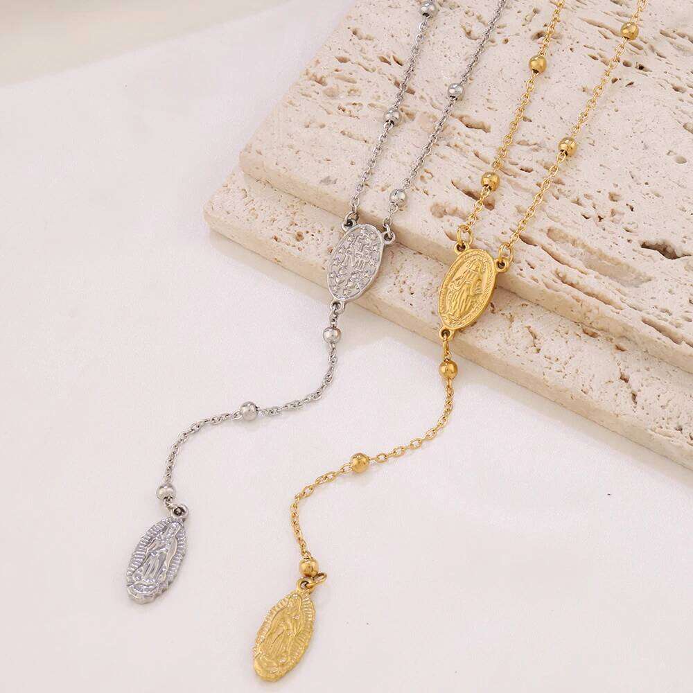 316 Stainless Steel Vintage Cross Religious Rosary Pendant Necklace Women Men Jesus Christ Sweater Chain Necklaces Jewelry Gifts H260312