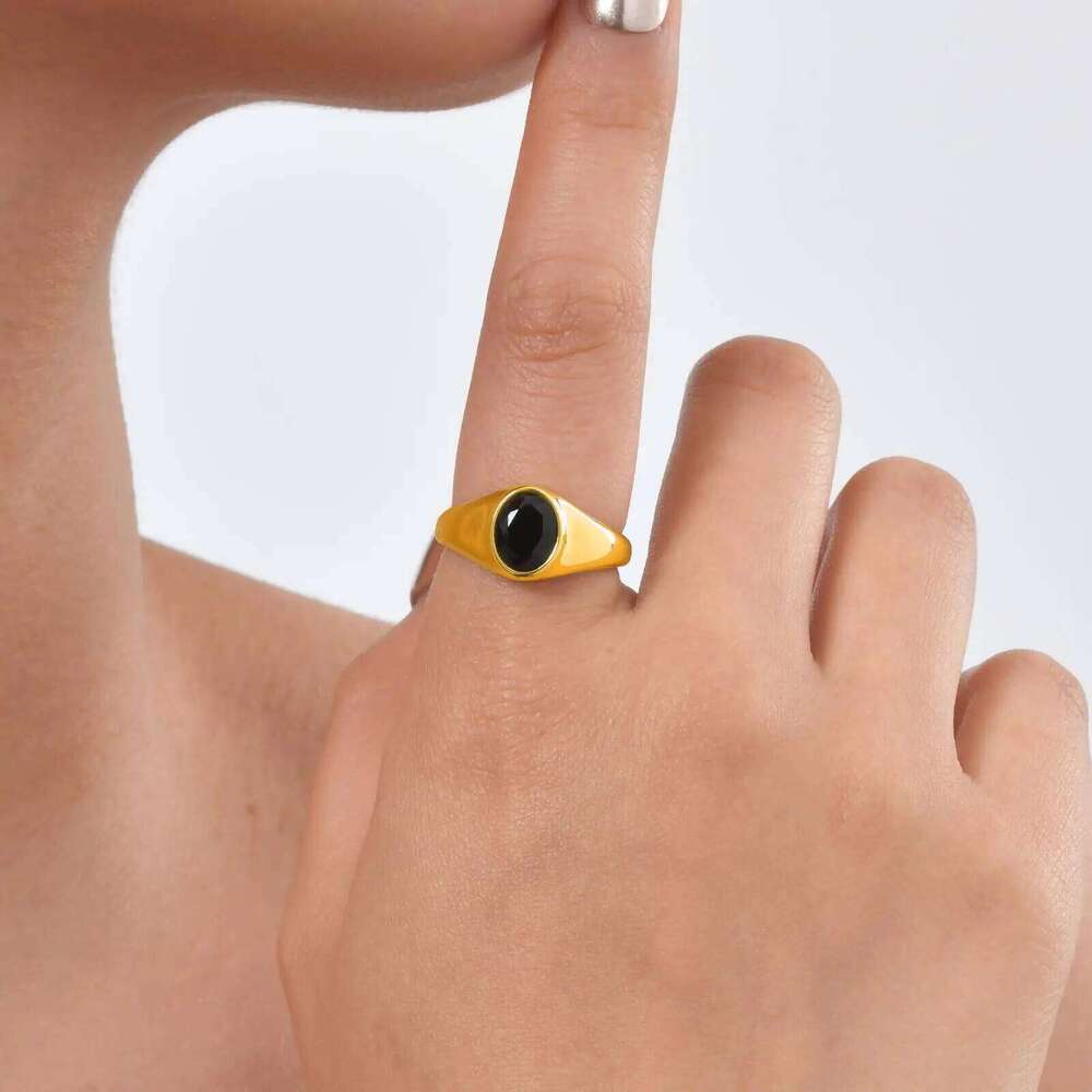 Vnox Minimalist Round Zircon Inlaid Rings For Women Men Stainless Steel Gold Color Elliptical Stone Ring Jewelry Never Lose H260312