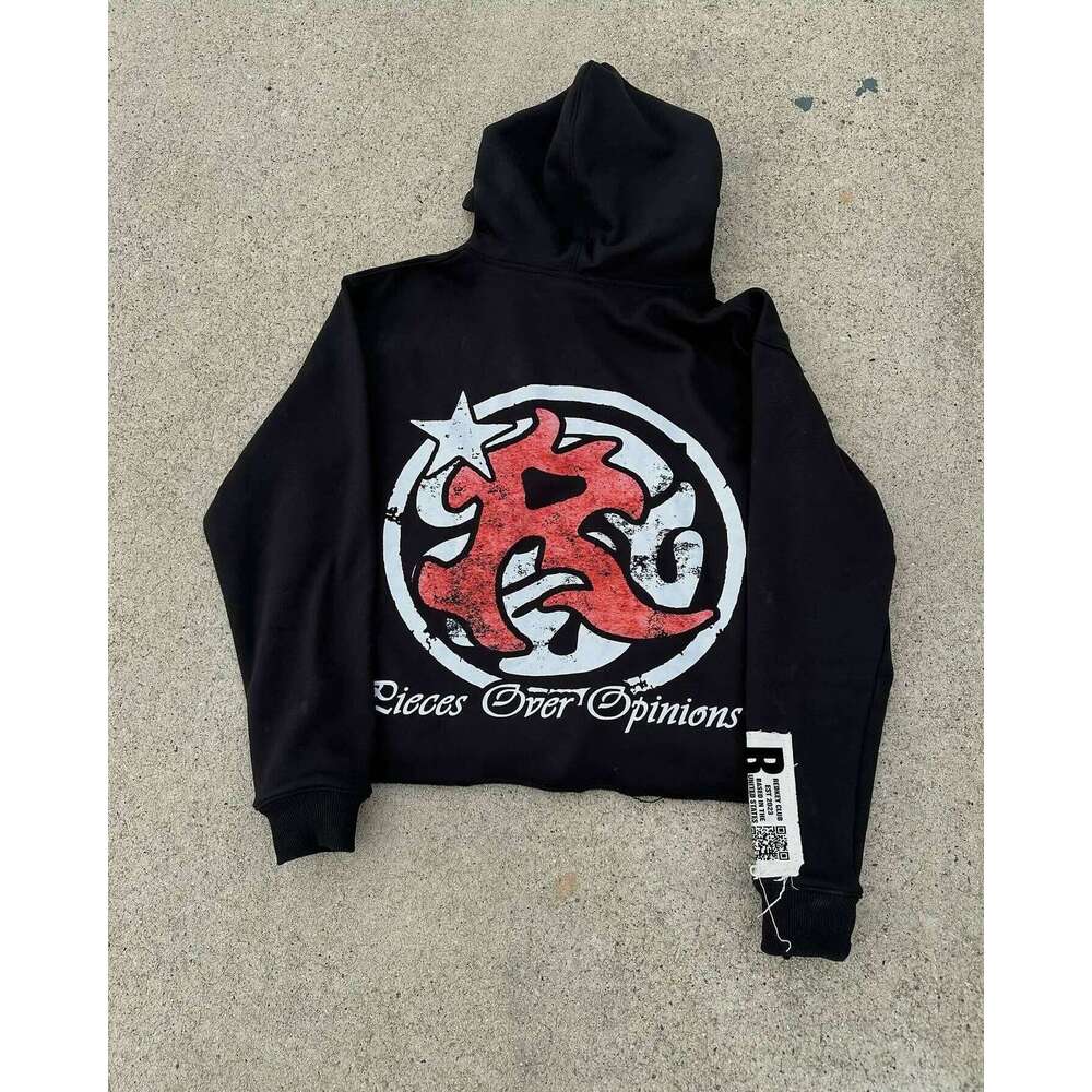 Y2k Fashion Hip Hop Star Player Print Loose Zip Up Hoodie Retro High Street Rock Sweatshirt Oversized Sports Men Clothing Z260314