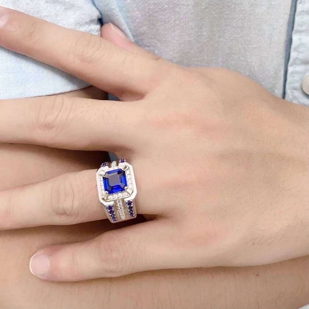 New Hot Selling Silver Plated Alloy Mosaic blue square zircon Rings For Men Jewelry Birthday Party Ring Wholesale Size 7-13 H260312