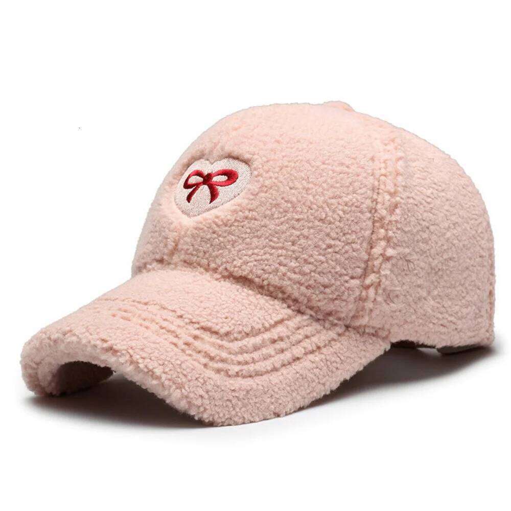 Sherpa Baseball Cap For Women Embroidered Heart And Bow Decoration Warm Winter Outdoor Sport Hat Ladies Z260313