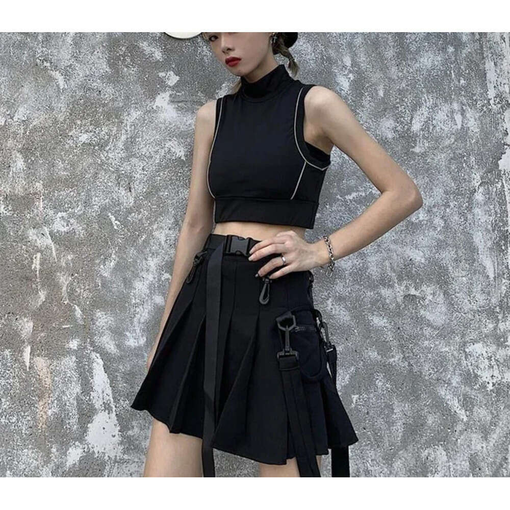 2025 Cargo Black Punk Gothic Skirt Women Pleated Harajuku A-Line High Waist Mini Skirts Girl Preppy Style Z260314