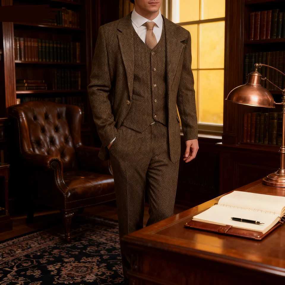 Mens 3-Piece Solid Wedding Tuxedo Slim Fit One-Button Jacket with Shawl Lapel And Vest Pants Set for Groomsmen Formal Dinner M260313