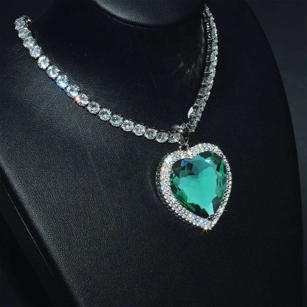 of the Ocean Forever Necklaces Heart Green/Blue Crystal Charm Choker Pendant For Women Girls Valentine's Day Gifts H260312