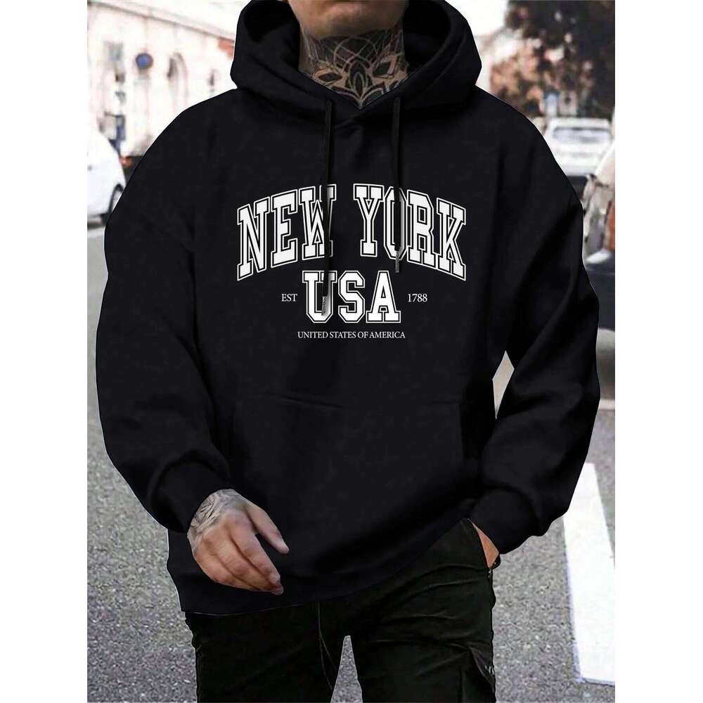 America New York City Print Male Hoody Fashion Loose Hoodies Casual Warm Hooded Men Autumn Fleece Crewneck Clothes Z260314