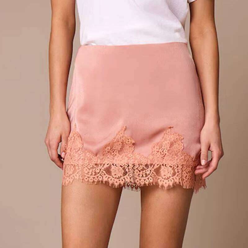 Women Silk Satin Pencil Lace Trim Low Rise Underskirts Y2k Half Slips for Under Dress Elegant Fashion Bodycon Skirt Z260314