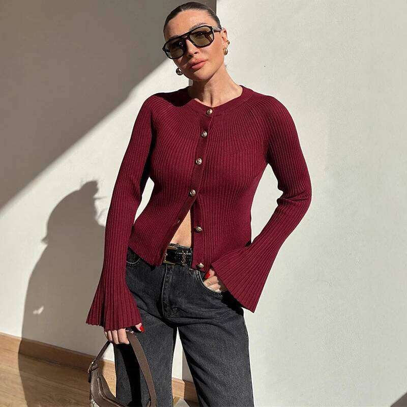 Talenza Autumn Knit Cardigan Fashion Ribbed Single Breasted Solid Long Sleeve Knitted Top Casual Basic Office Lady Women Sweater Z260313