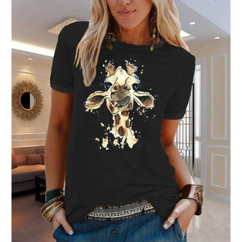 COTTON 100% Animal Flower Print Short Sleeve T-shirt Woman Aesthetic Clothes Women Clothing Graphic T Shirts Oversized Tops Z260314
