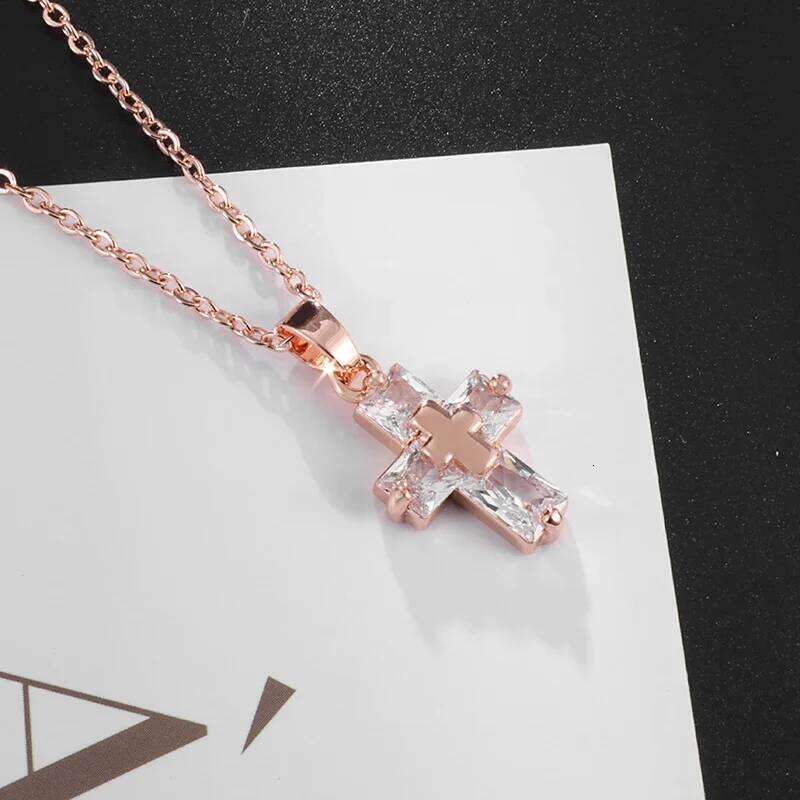 Delicate Crystal Cross Pendant Women Girls Necklace Elegant Party Wedding Jewelry Catholic Amulet Gift H260312