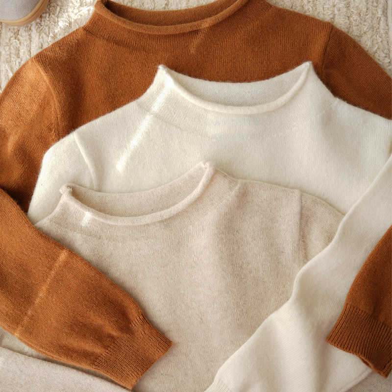 Womens Knits Tees Boys and Girls Baby Autumn Winter New Solid Color Rolled Edge ParentChild Matching Sweater Childrens CloseFitting Wool Fleece Sweate