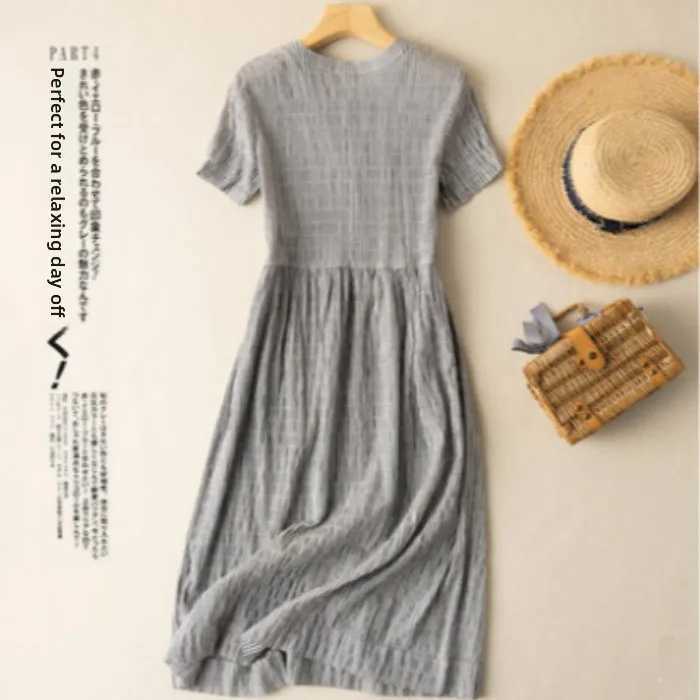 Cotton Stripe Dr Womens Midi Loose Fit Summer New Sle Commute Polyester Material ort Sve A-Line Silhouette DrT260314
