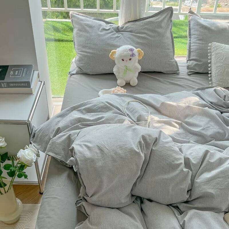 Striped Duvet Cover Quilt Ins Nordic Grey Of Four Pieces, Home Bedding Set Bed Sheets H260312 - view 6