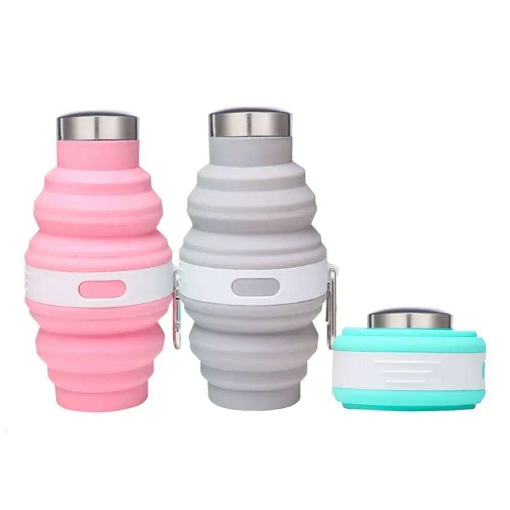Reusable 475ml Collapsible Water Bottles Retractable Silicone Hiking Portable with Carabiner Folding Drink Cups Coffee Z260313