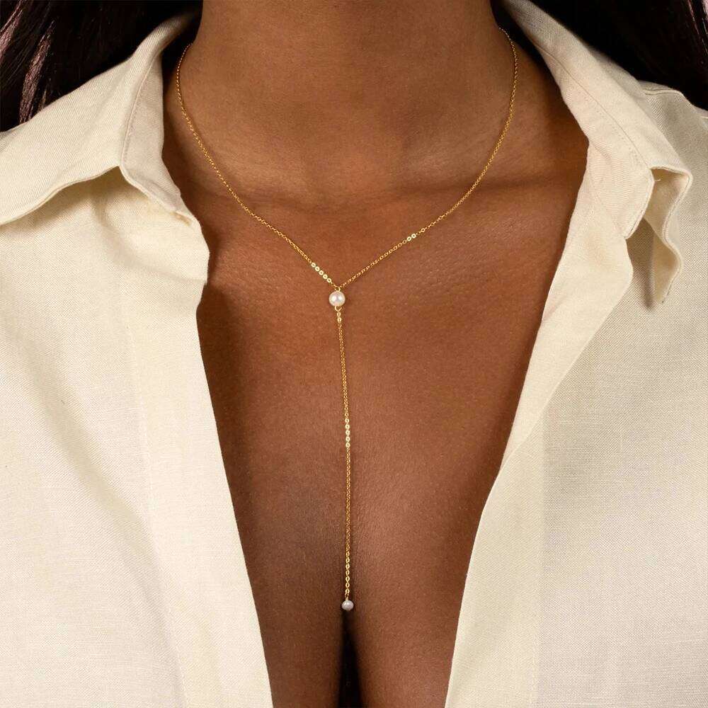 316L Stainless Steel Fashion Golden Color Chain Necklace For Women Imitation Pearl Beads Pendant Gifts Jewelry Wholesale H260312