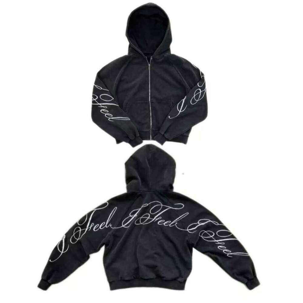 Y2K harajuku Gothic Letter Print Retro Fashion Men And Women Hoodie Hip-Hop Punk Style Black Oversized Zipper Sweatshirts 26Y0313