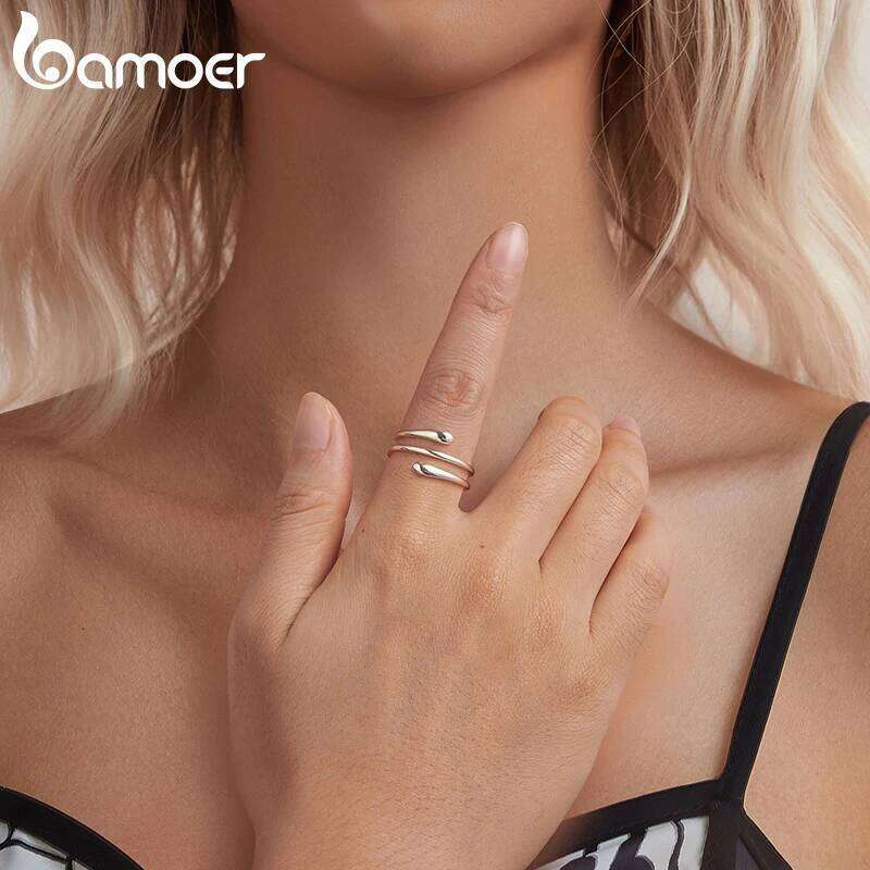 BAMOER Solid 925 Sterling Silver Twist Eternity Band, Teardrop Chunky High Polish Tarnish Comfort Fit Open Ring for Women H260312