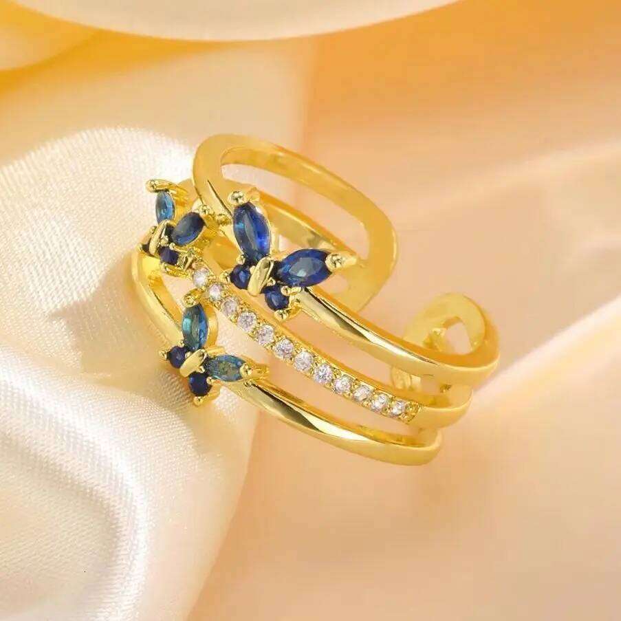 Vnox Gemstone Flower Heart Rings For Women Girls, Metal Zircon Wedding Party Open Ring, Jewelry Elegant Accessories Gift H260312