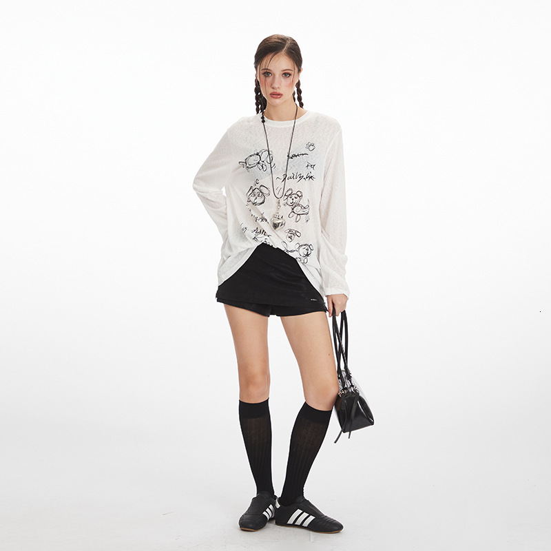 Heyhenry Thin Sun-protective Printed Long-sleeve Cover-up Top Designer Hoodie Designer Shirt Summer American Polo Shirt Style Casual Loose Round-neck 