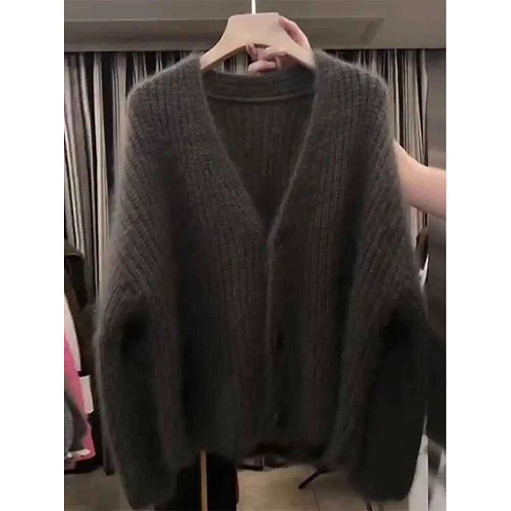 Fluffy Soft Knitted Cardigan V-neck Single Breasted Sweater Women Lazy Coat Crop Tops Design Jackets Long Sleeve Top Z260313