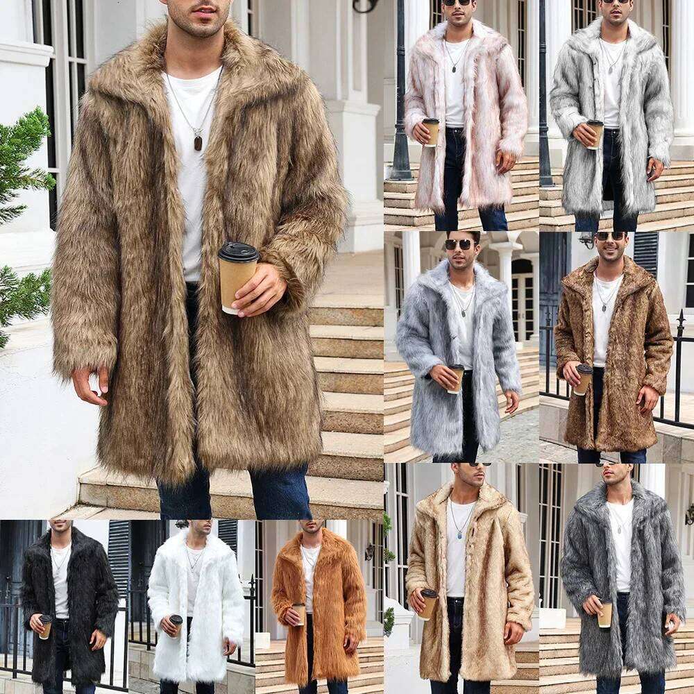 Men Faux Fox Coat Winter Thick Fluffy Sleeve Warm Shaggy Outerwear Luxury Fur Long Jacket Bontjas Jackets Mens Z260313