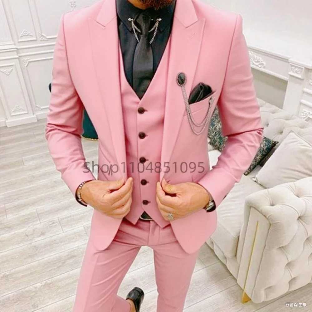 Elegant Wedding 3 Piece Mens Suit Set - Single Breasted PeAK Lapel JaCKet Pants VEST Business Male CloTHing M260313