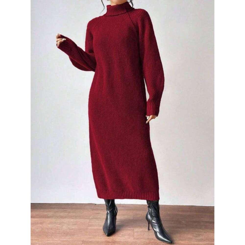 2025 New Winter Knit Dresses Women Turtleneck Straight Long Dress Autumn Solid Full Sleeve Thick Casual Vestidos Basis Lady Z260313